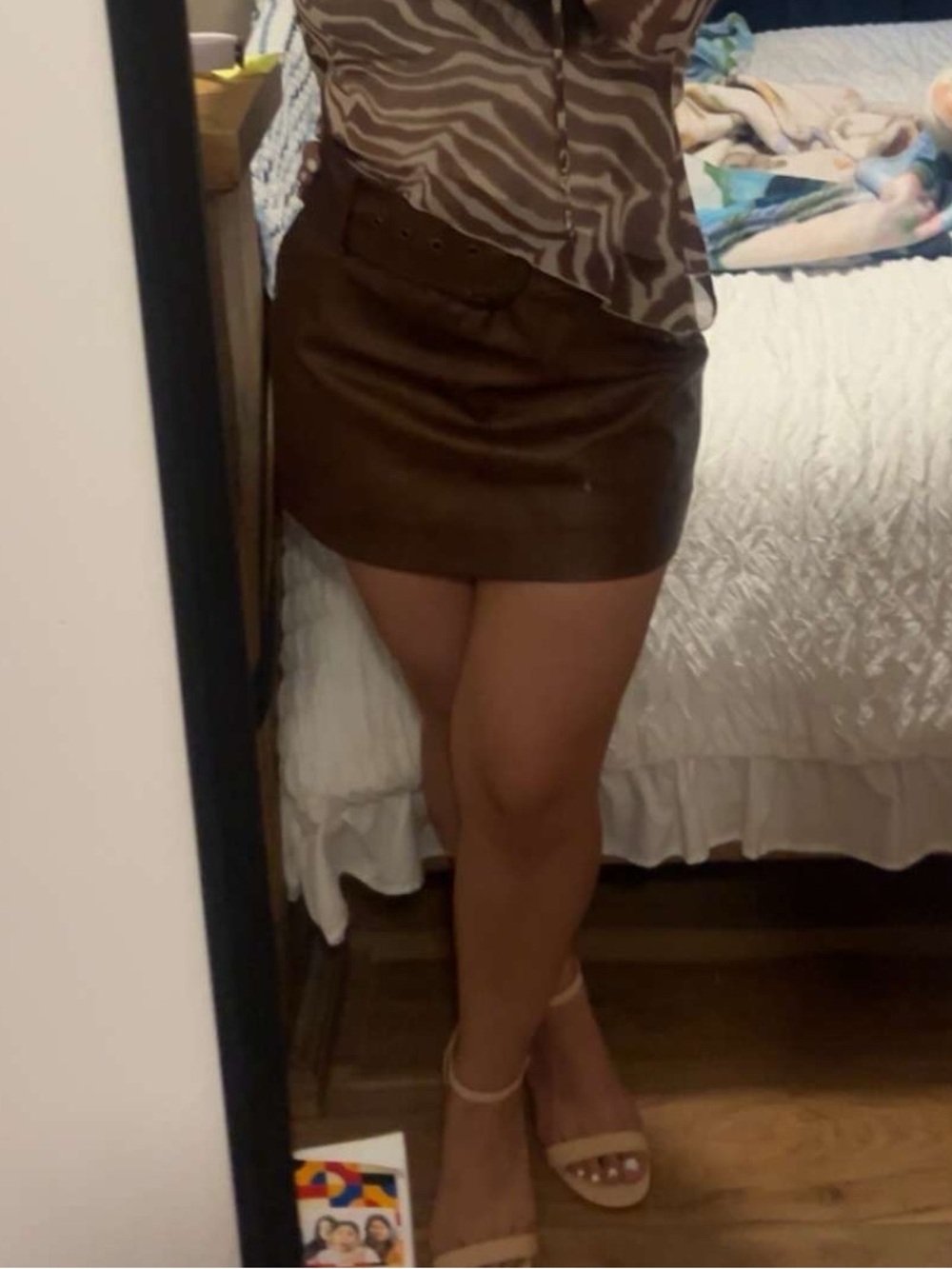 Show Me Your MuMu Brown Faux Leather Mini Skirt with Belted Waist